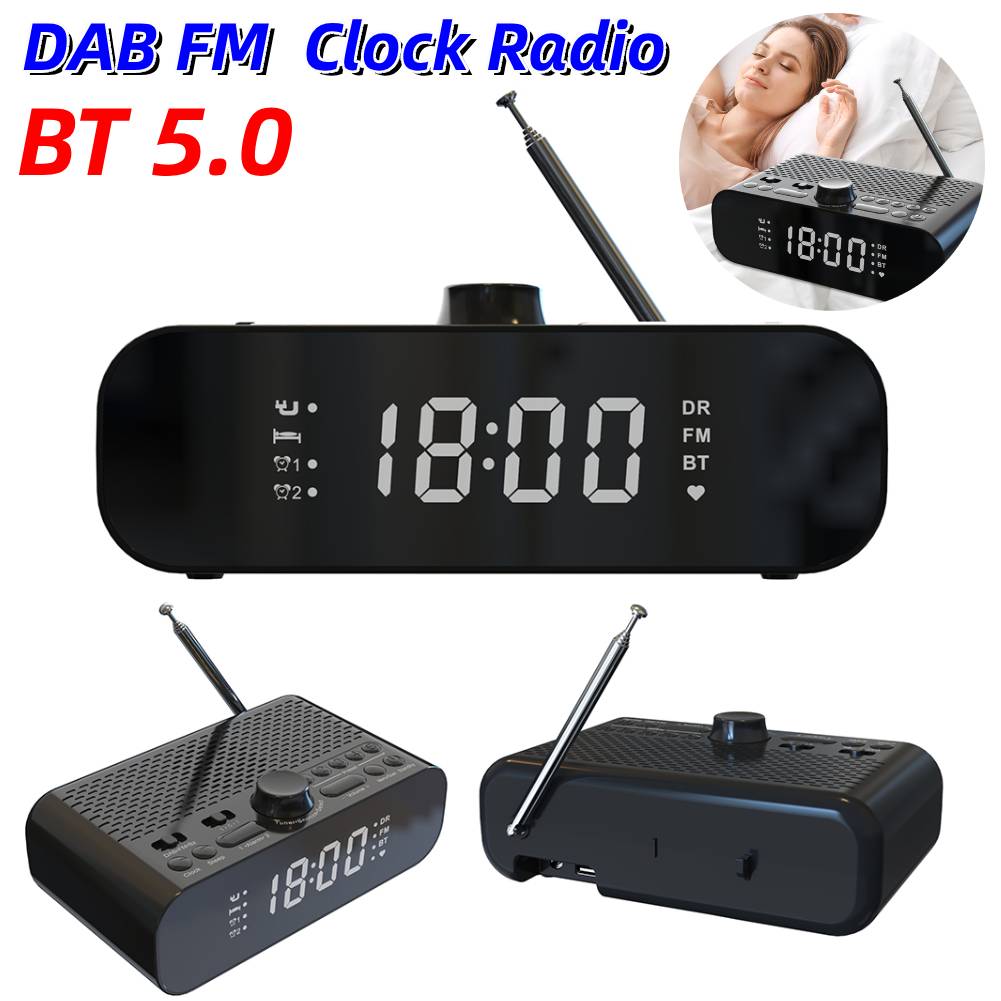 1200mAh Portable DAB FM Radio BT LED Display Digital Radio Battery Operated Radio Rechargeable Clock Radio for Home Outdoor Gift