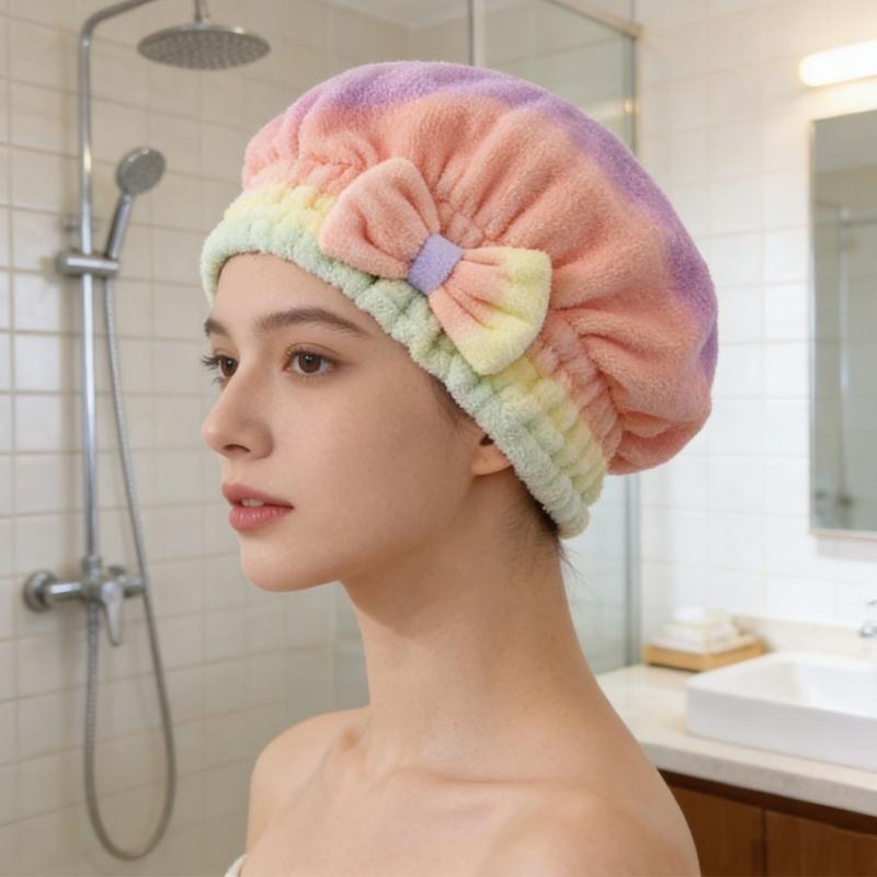 Pack of 2 Super Soft Corals Fleece Bath Cap Rainbow Gradients Fast Drying Elastic Hair Towel Wrap Turban for Women