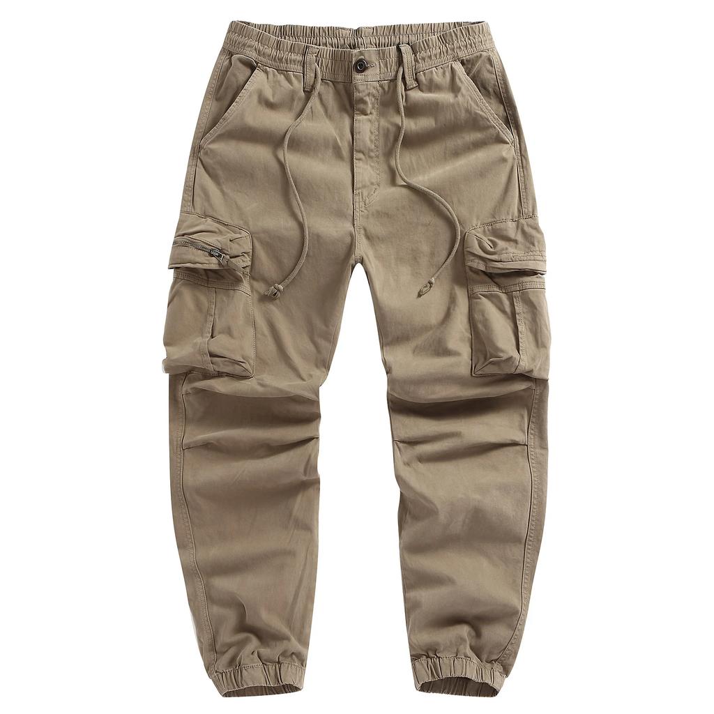 Men's Solid Color Safari Style Casual Pants Fashion Multi-Pockets Zipper Fly Full Length Trouses Men Breathable Jogging Pants