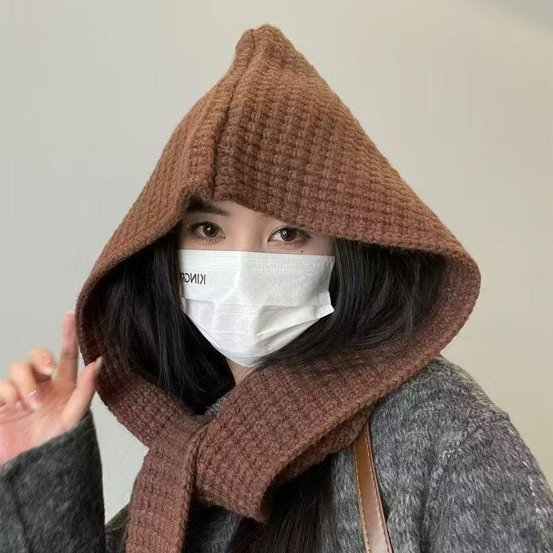 Balaclava hat women's autumn and winter thickened warm hat scarf dual-purpose integrated ear protection knitted hat