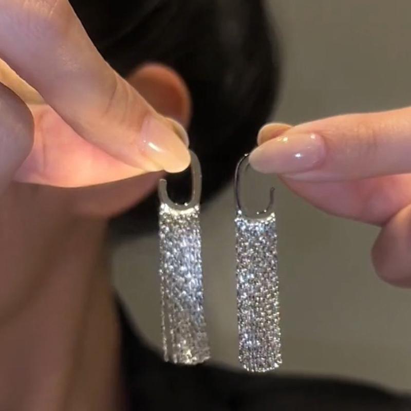 

1 пара легких роскошных длинных серег с металлической цепочкой, блестящие серьги с кисточками для женщин, модные свадебные украшения, подарок серебряный