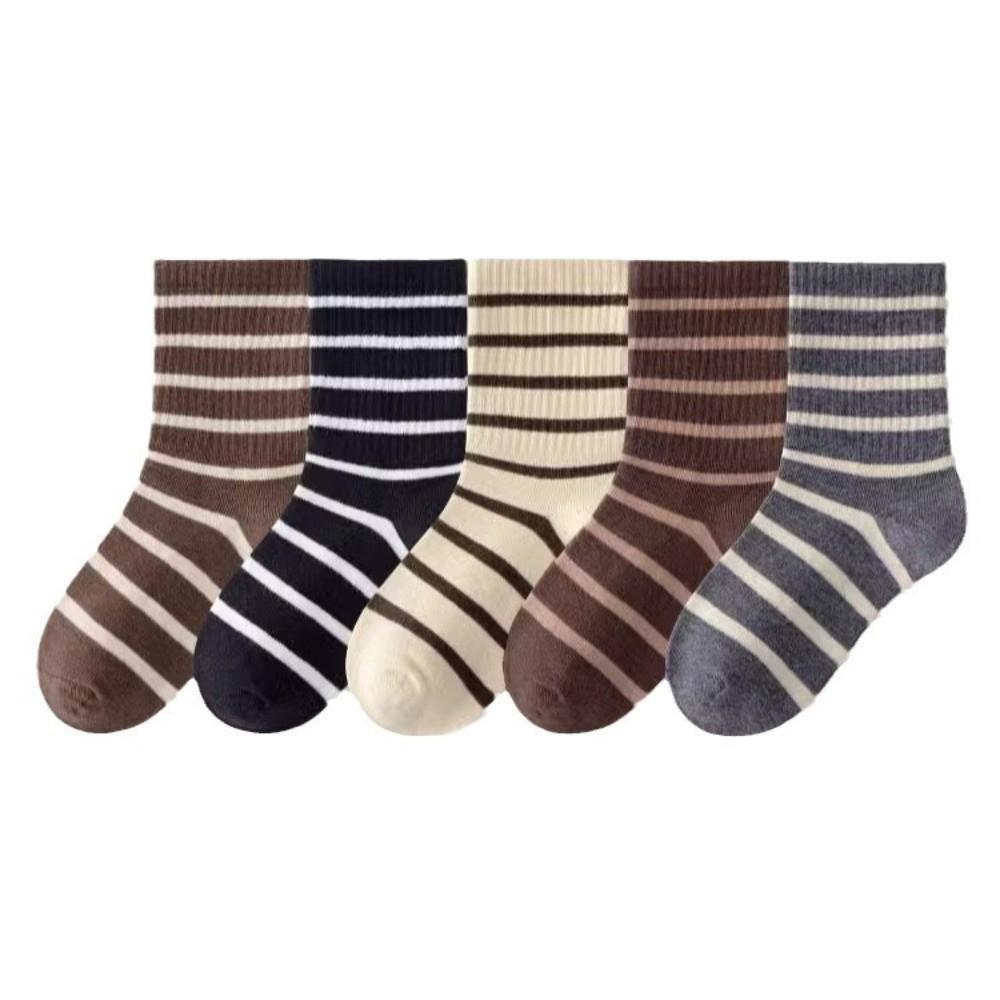 

5 Pairs Striped Middle Tube Socks Comfotable Warm Socks New Elastic Socking for Children 9-12 Years