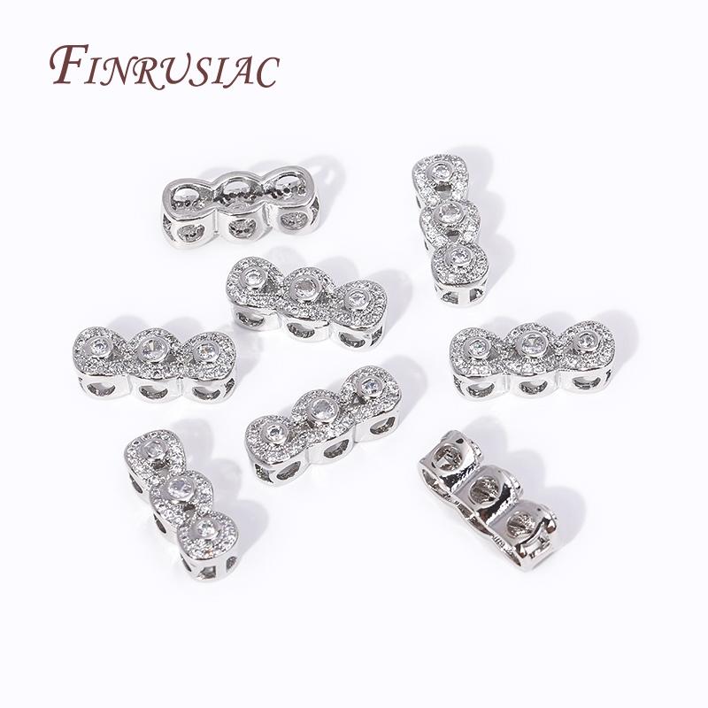18K Gold Plated Inlaid Zircon Spacer Beads For 3-row Necklace Making,Separator End Beads Connectors DIY Jewelry Making Supplies