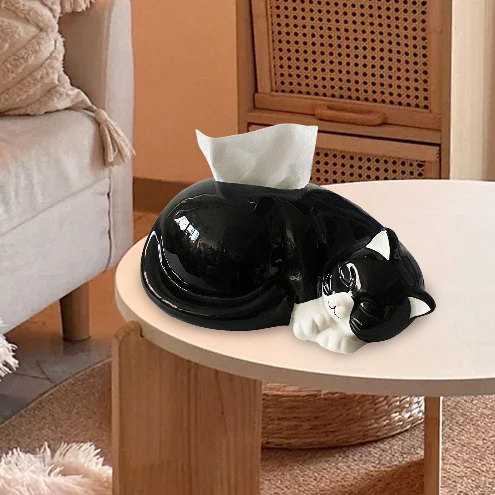 

Ceramic Tissue Box Cover Modern Cat Shaped Paper Napkin Storage Box for Countertop Table Centerpiece Living Room Home Decor чорний