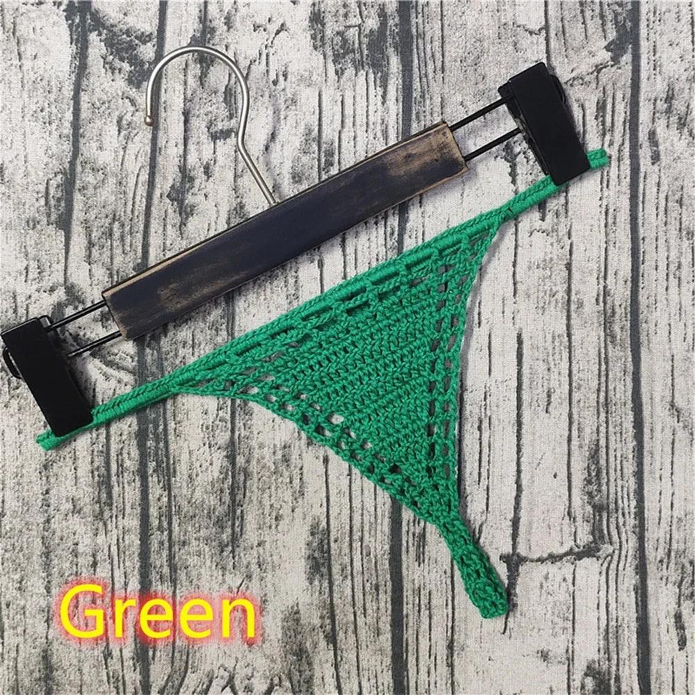 1pc Hand Crochet Sexy Women Bikini Thongs T Back G strings Panties Lingerie Solid Female Briefs Underwear