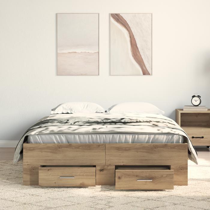 Cadre de lit vidaXL avec tiroirs Chêne Artisan 120x190 cm Bois reconstitué 3333979