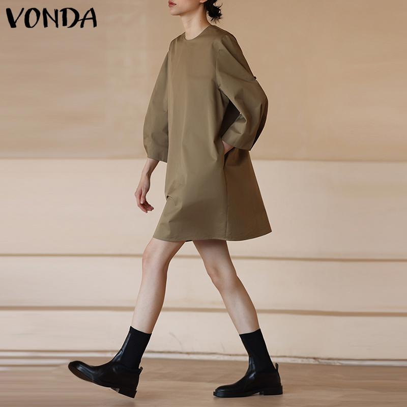 

VONDA женские летние короткие платья с круглым вырезом и длинными рукавами
