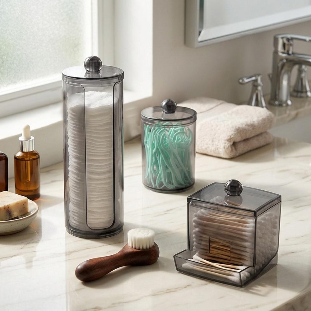 3 Stück Wattestäbchenhalter Badezimmerbehälter, Baumwollbausch-/Wattestäbchen-Spender, Apothekerglas mit Deckeln für Organizer und Aufbewahrungsbox