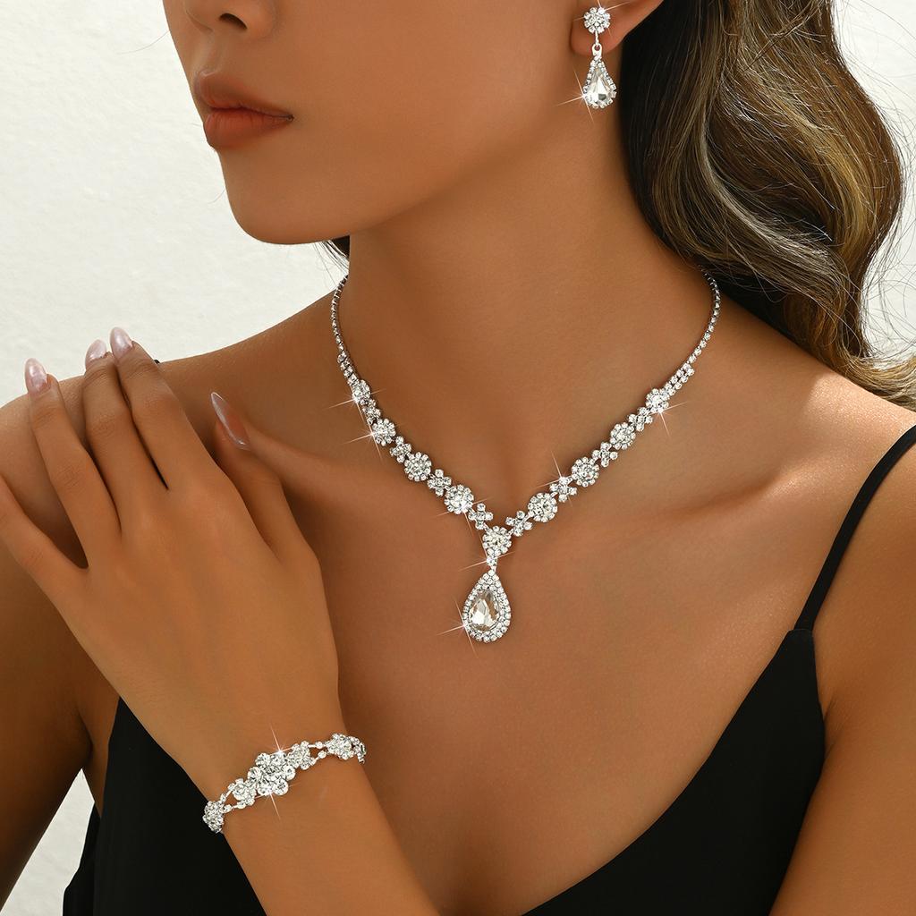 Women's Jewelry Set High-end Crystal Gemstone Women's Water Drop Necklace Stud Earrings Bracelet