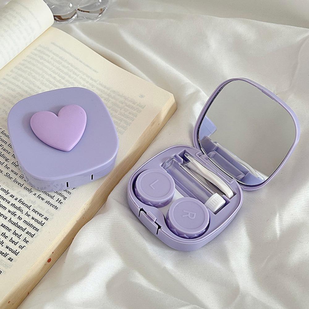 

Милий міні-контейнер для контактних лінз з дзеркалом, коробка для зберігання контактних лінз, для подорожей фіолетовий