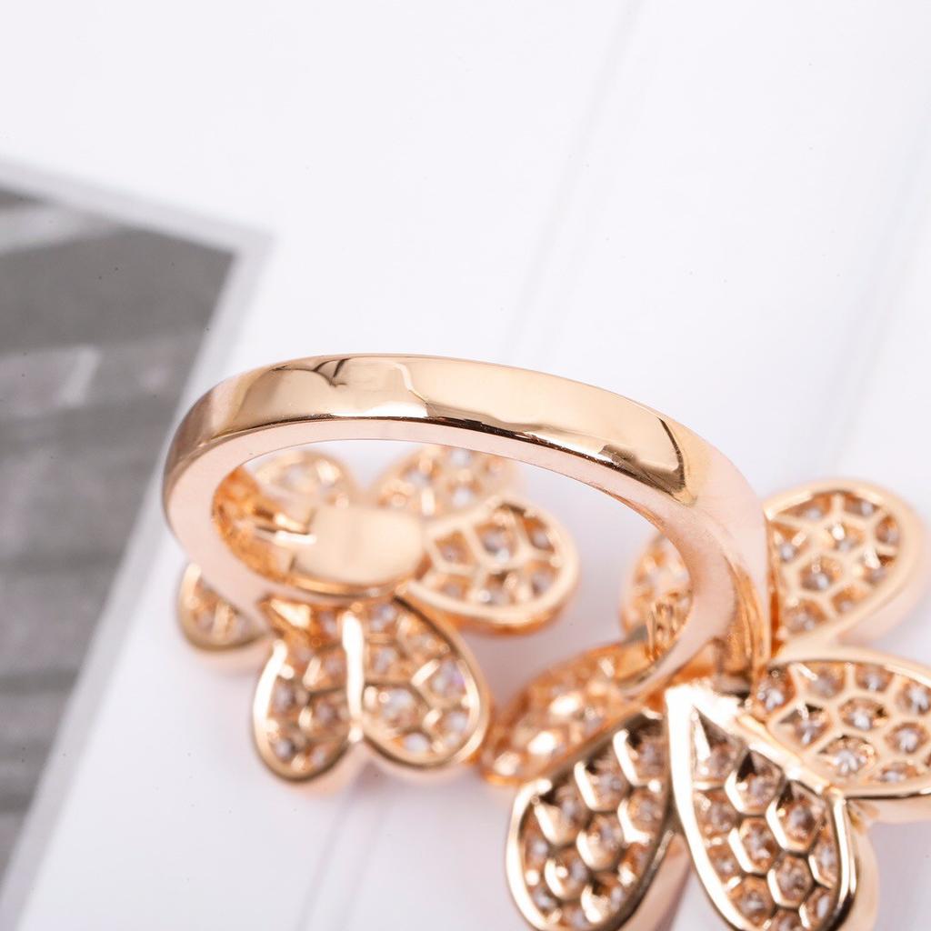 Hot Sale Famous Brand Party Luxury Jewelry For Women Anniversary Gifts Zicons Rose Gold Color Double Flowers Adjustable Rings