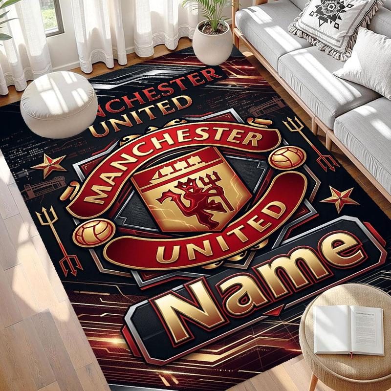 Custom Name Personalized Manchester United Print Carpet, Versatile Home Decor Rug, for Playroom, Apartment, Balcony, Entryway, Hallway Gift