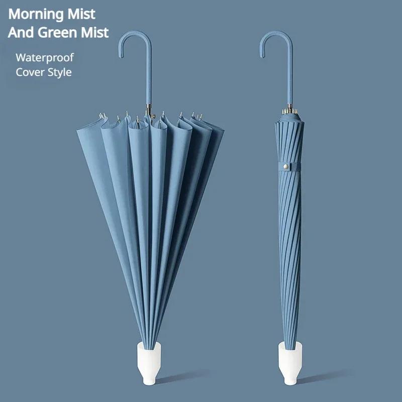 16 Bone Waterproof Umbrella Creative Bent Handle Straight Rod Umbrellas Small Fresh Women Handle Umbrellas Solid Color Umbrella