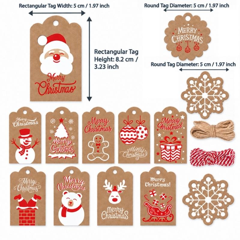 Christmas Gift Label and Reading Marker Set, 120 Paper Labels with String for Presents, Greeting Cards, Table Cards, and Party Favors