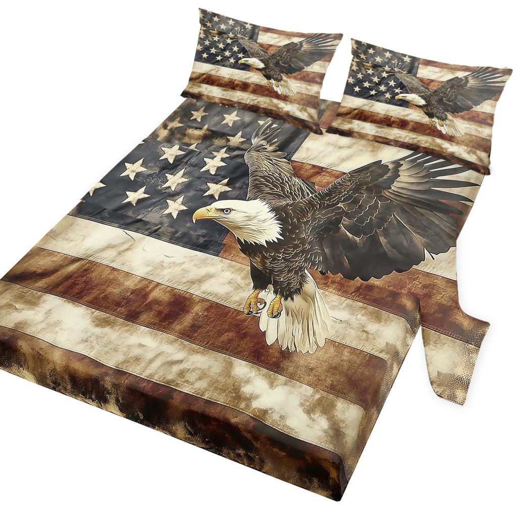 Vintage Eagle 4-Piece Bed Sheet Set, Including 1 Flat Sheet, 1 Extra-Large Flat Sheet, 2 Pillowcases Traditional Culture, Faith