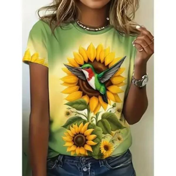 Cute Little Animal Printed Round Neck Short Sleeved T-shirt Soft Comfortable Creative Fun Women's Casual T-shirt