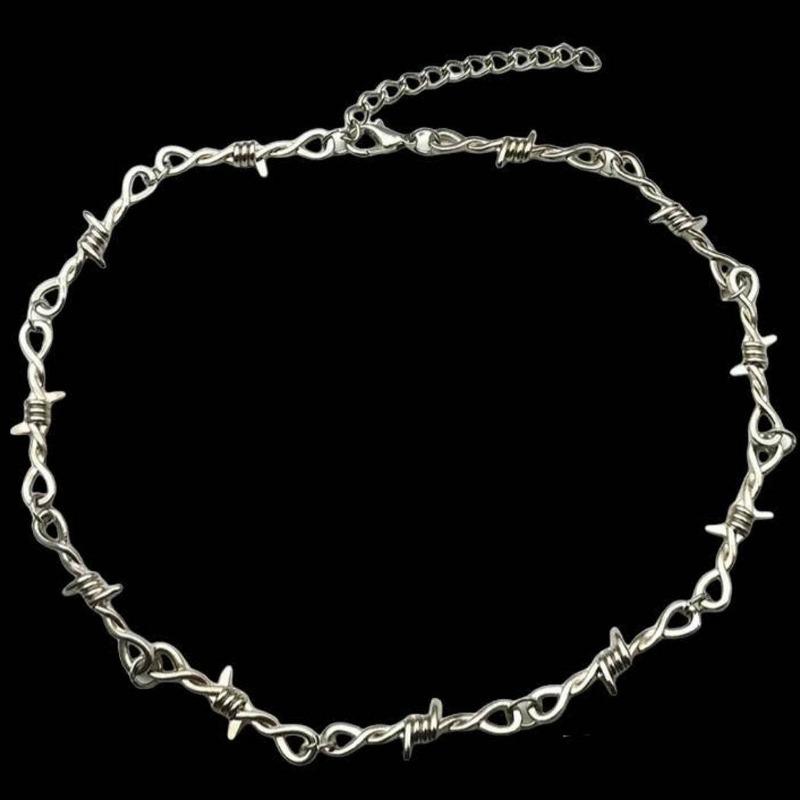 Unisex Gothic Punk Hip Hop Barbed Wire Thorn Chain Necklace