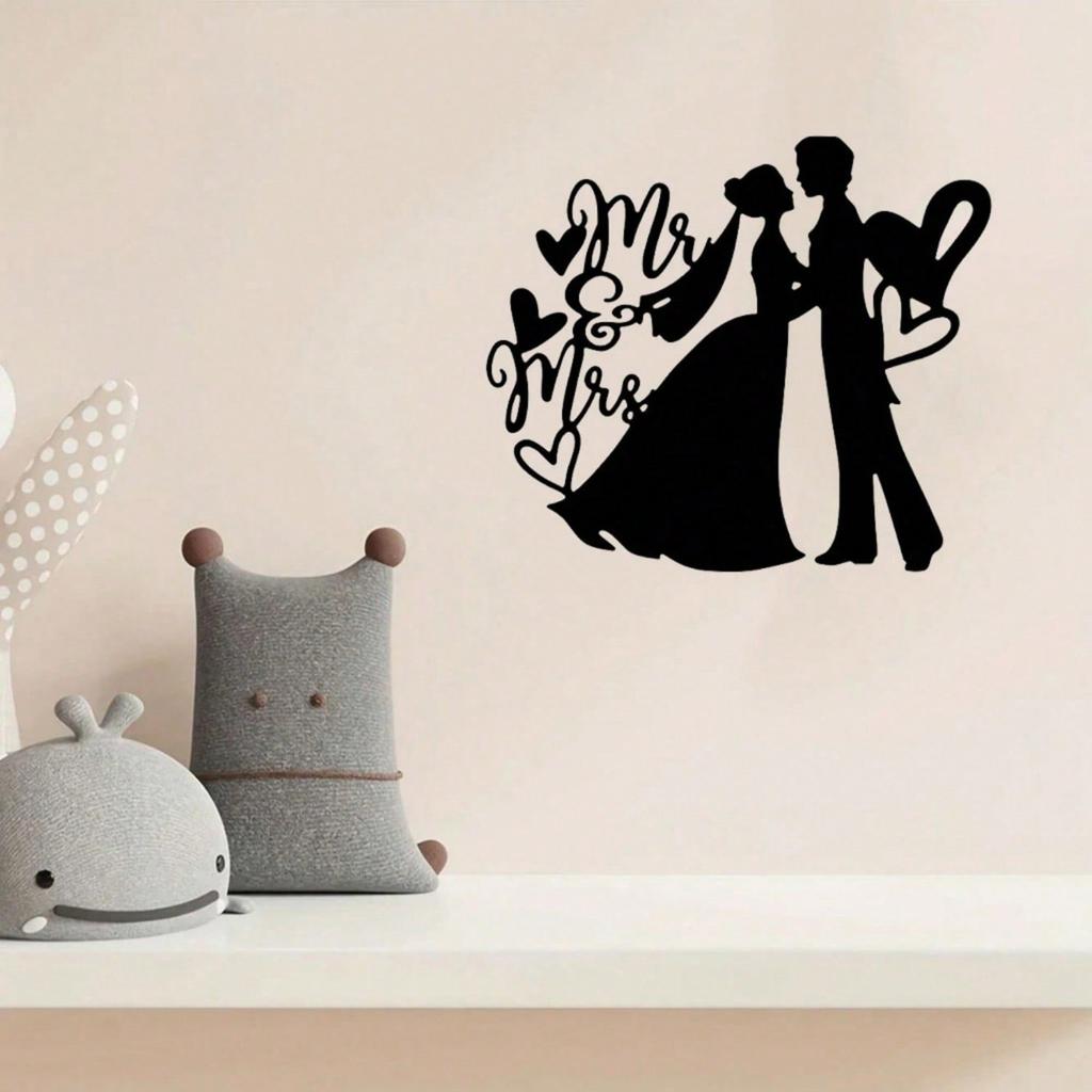 Metal Wall Art Valentine Bride & Groom Sign, Aesthetic Hanging Ornament, Wedding Metal Decor for Home Room
