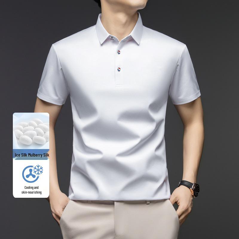 

Men s High-End Casual Linen Silk Short Sleeve Polo Shirt M