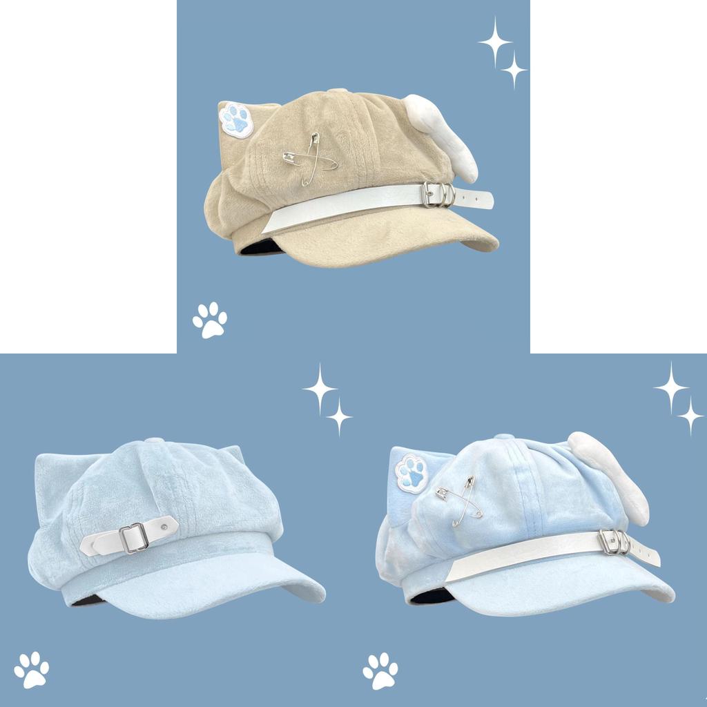 Y2k Cat Ear Beret Hat Soft Cute Anime Style For Casual Wear