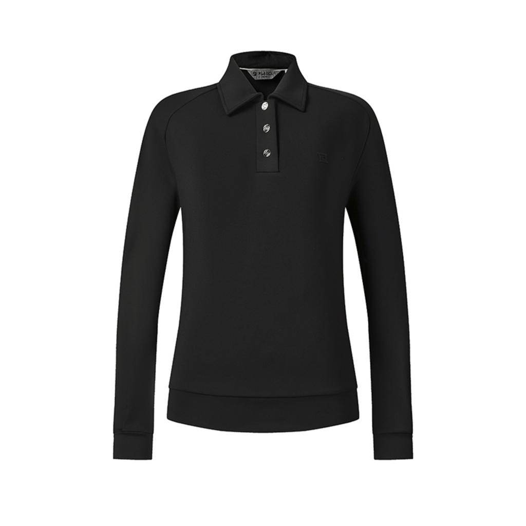 Fila Série Golf Moda Simples Casual Esportivo Clássico Confortável Versátil Tricô Manga Longa Camisa Polo Feminina tops Preto Profundo A11W615215FBK