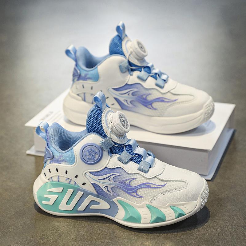 Children's Shoes Basketball Shoes 2025 New Button Sports Shoes Spring and Summer Mesh Boys and Girls Running Shoes Medium and Large Children