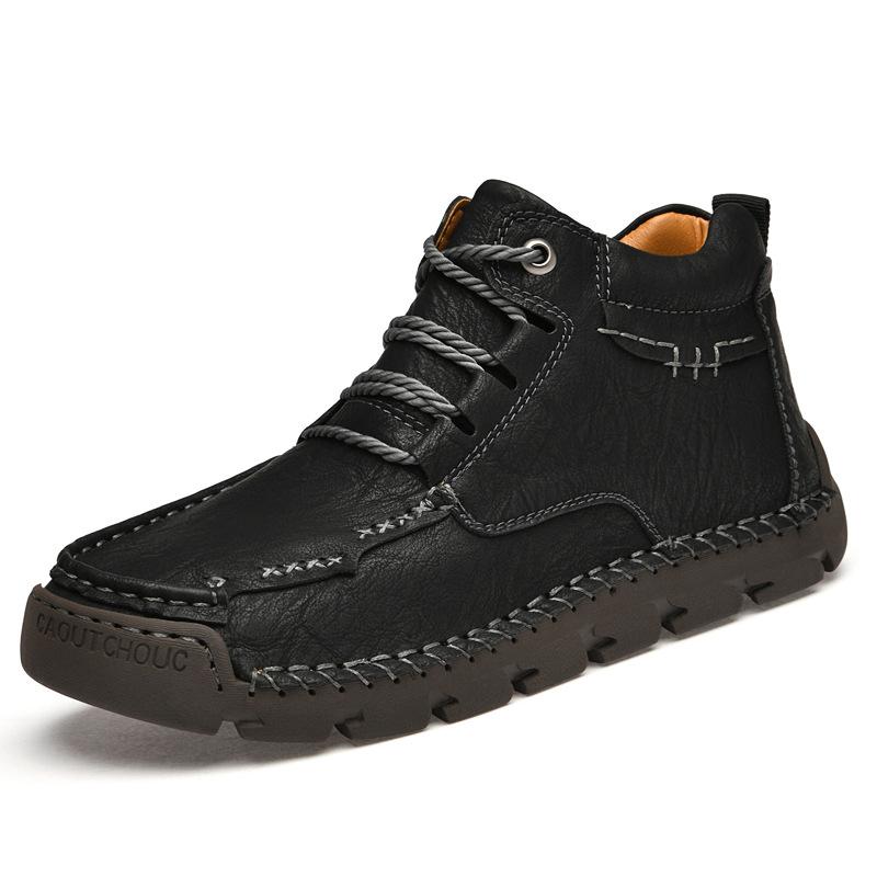 Martin Boots Men's Hand-stitched High-top Leather Shoes Men's Velvet Warm Cotton Shoes Large Size Retro Leather Boots