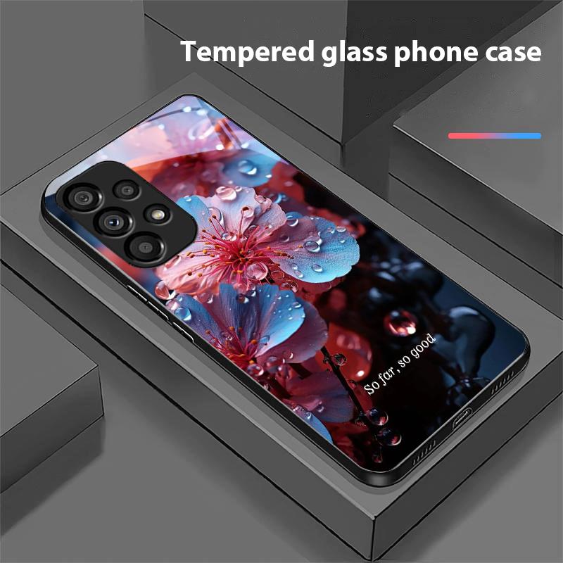 Blue Flower Element For Samsung Galaxy S10 S20 Plus S21 FE S22 S23 S24 FE S25 Ultra Black Tempered Glass Phone Case Hard Shell