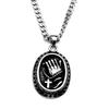 Praying Hands Rosary Cross Oval Pendant Necklaces for Women Men 316L Stainless Steel Silver Color Catholic Amulet Chain Jewelry