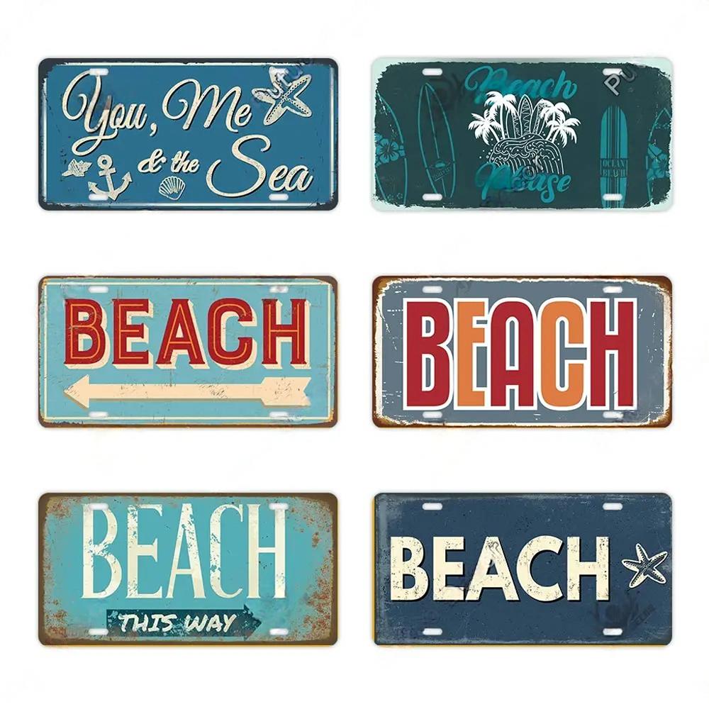 Summer Beach Retro Tin Sign Licenses Plate Plaque Metal Vintage Poster for Pub Bar Surf