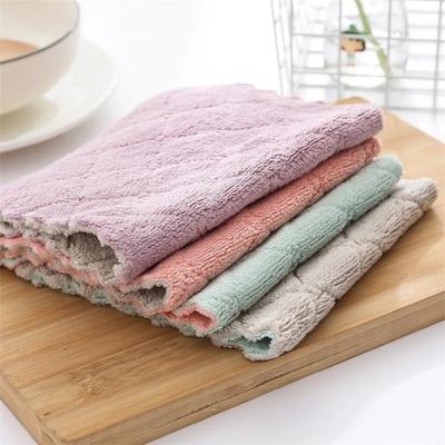 10PCS Super Absorbent Coral Velvet Kitchen Cloths Dish Towels Oil Resistant Fast Drying Washable Cleaning Cloths Set