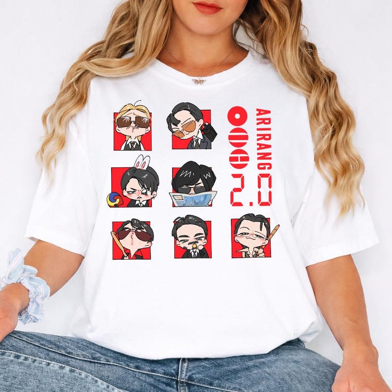 Modna koszulka męska i damska na lato 2026, Vintage Top, Koszulka BTS 2.0 Arirang, Koszulka z grafiką grupy Chibi na trasę BTS 2026, Koszulka inspirowana fanami