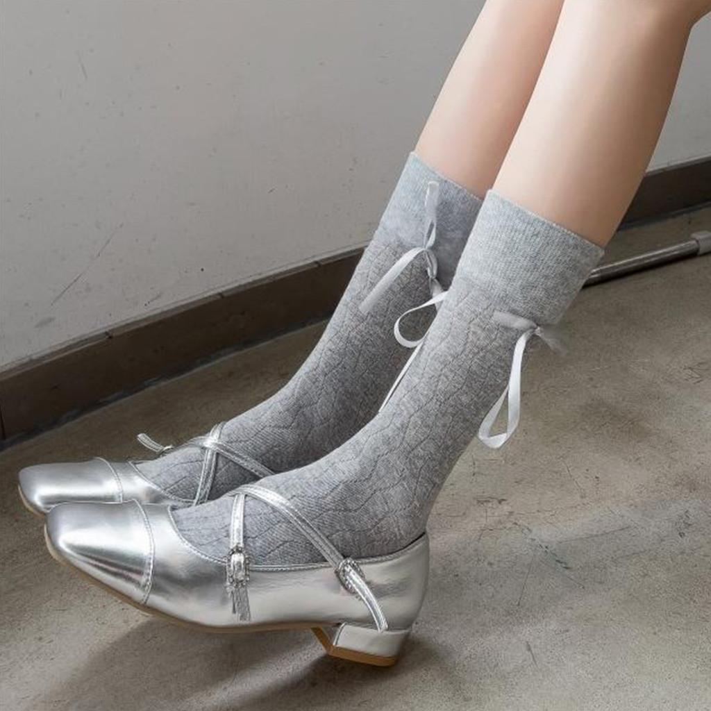 Spring Summer Ballet Style Hollow Out Tied Ribbon Stacking Socks For Girls And Teens