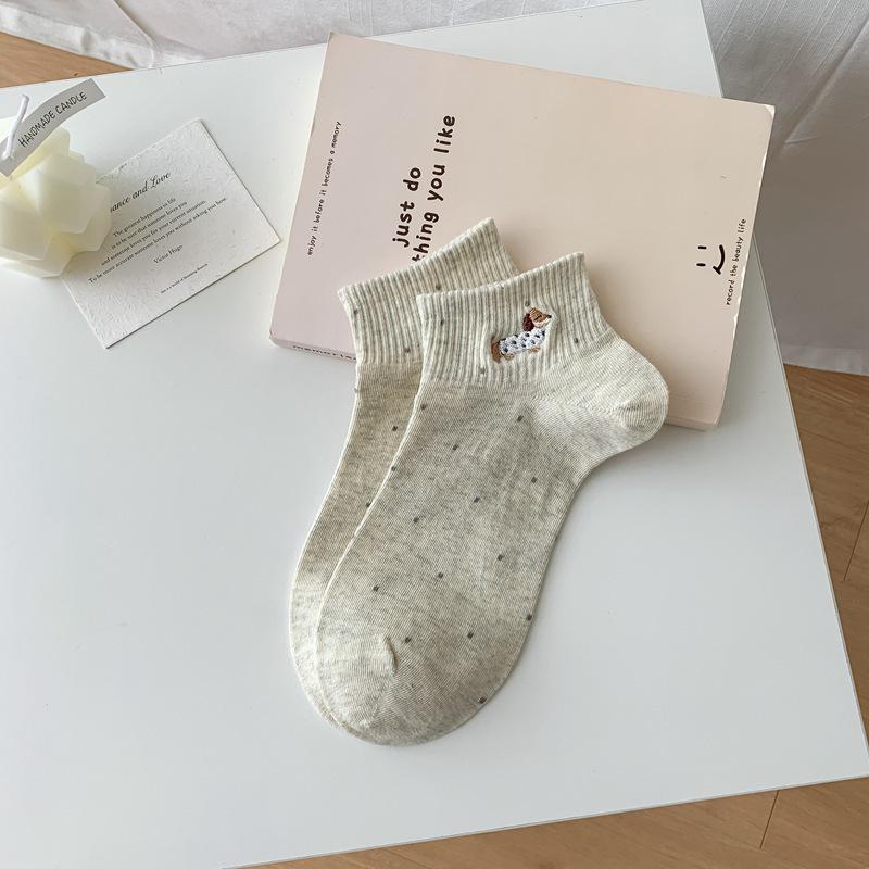 Dachshund Embroidery Women's Summer Boat Socks - Breathable, Thin, Cotton, Japanese College Style Crew Socks