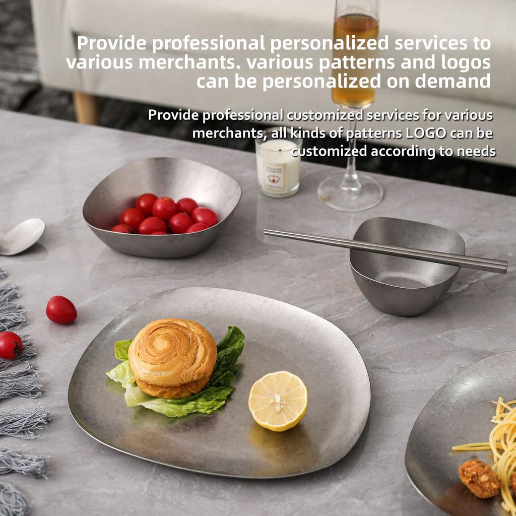 Retro Style Decorative Plate Unique Design Stainless Steel Durable Household Restaurant Outdoor Western Dinnerware