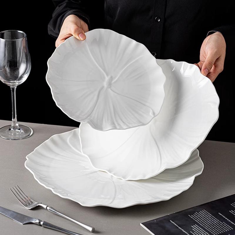 Pure White Flower Shape Ceramic Shallow Plate Steak Salad Plate Dessert Dish Sashimi Plate Molecular Cuisine Creative Tableware