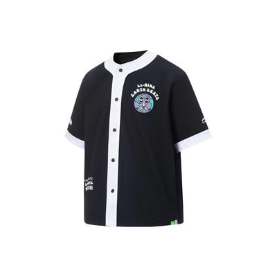 Li Ning X Steven Harrington Logo Print Letter Single-Breasted Short Sleeve Baseball Jersey Men Jerseys Black AFDT139-3