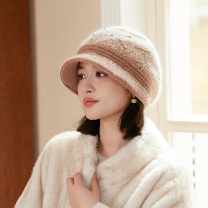 Women's Winter Warm Stylish Versatile Fashionable Beret Hat Anti-cold Ear Protection Wool Cap Middle-aged And Elderly Mom Hat