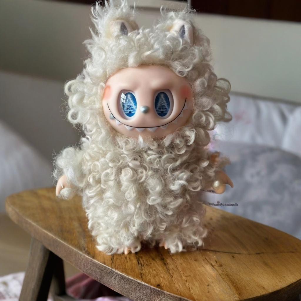 

Мультяшный кудрявый плюшевый кулон Лабубба с цветовой координацией Лабубба - Лабубба с кудрявой шерстью и глазами-звездочками, редизайн бежевый