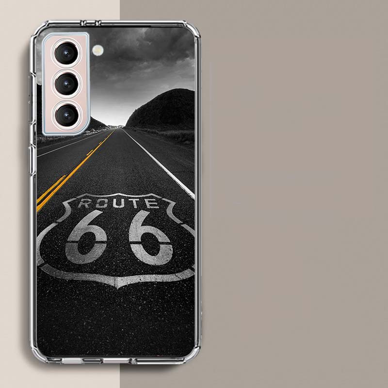 America Route 66 Phone Case For Samsung Galaxy S25 Edge S24 S23 FE S21 S20 S10 Plus S22 S26 Ultra Cover Clear Cases TPU Capa She