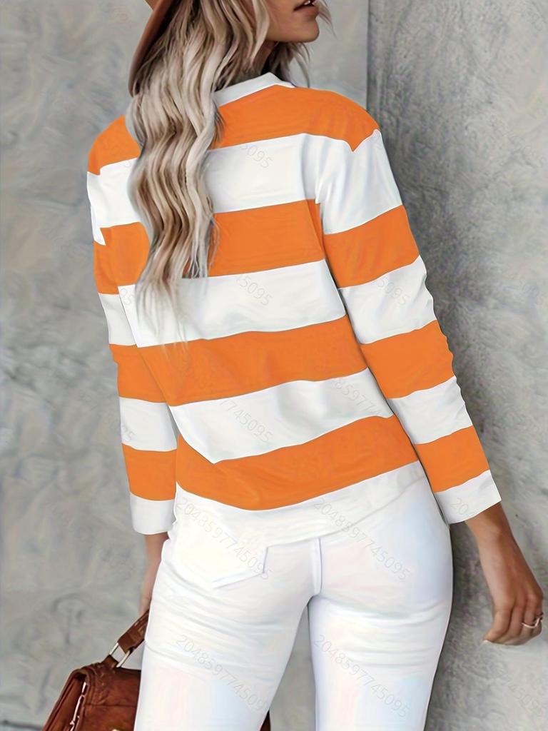 European and American Striped Round Neck Long Sleeve Casual Women's T-shirt for Spring and Autumn.