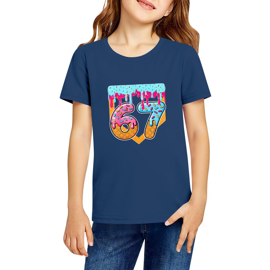 Fashionable Round Neck Short Sleeve Work Clothes Printed Tops For KID Summer Tops