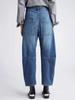 Jeans a Vita Alta Larghi a Barile da Donna Boyfriend Gamba Larga Corti in Denim