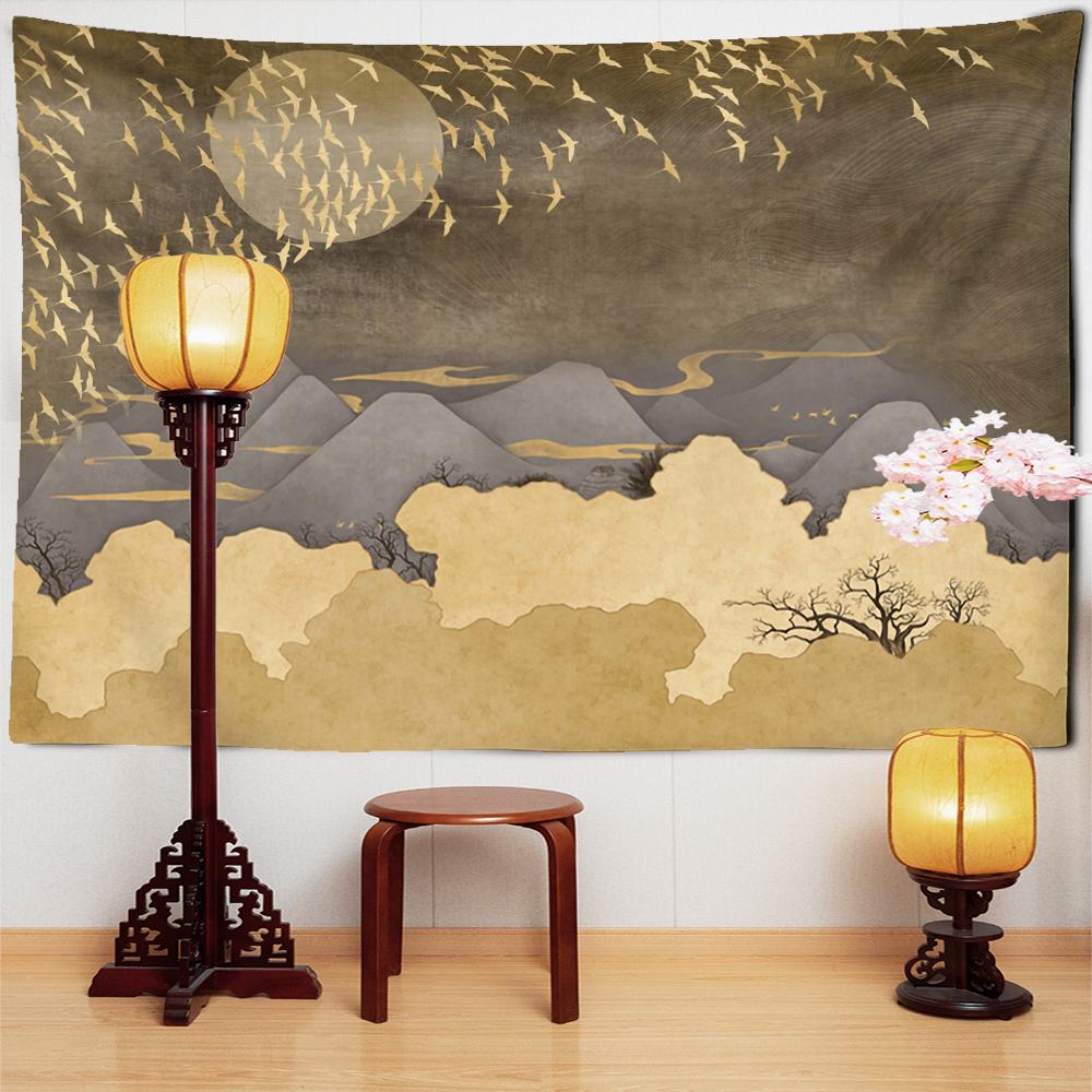 Ink Painting Tapestry Wall Hanging Bohemian Style Hippie Tapiz Psychedelic Mysterious Aesthetics Room Home Decor