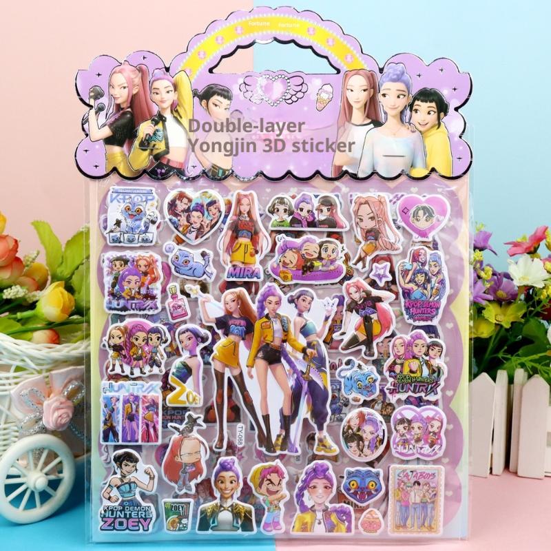 Kpop Demon Hunter Double-Layer 3D Bubble Stickers Cartoon Hot Stamping Decorative Scrapbook Phone Notebook Bubble Sticker Gifts