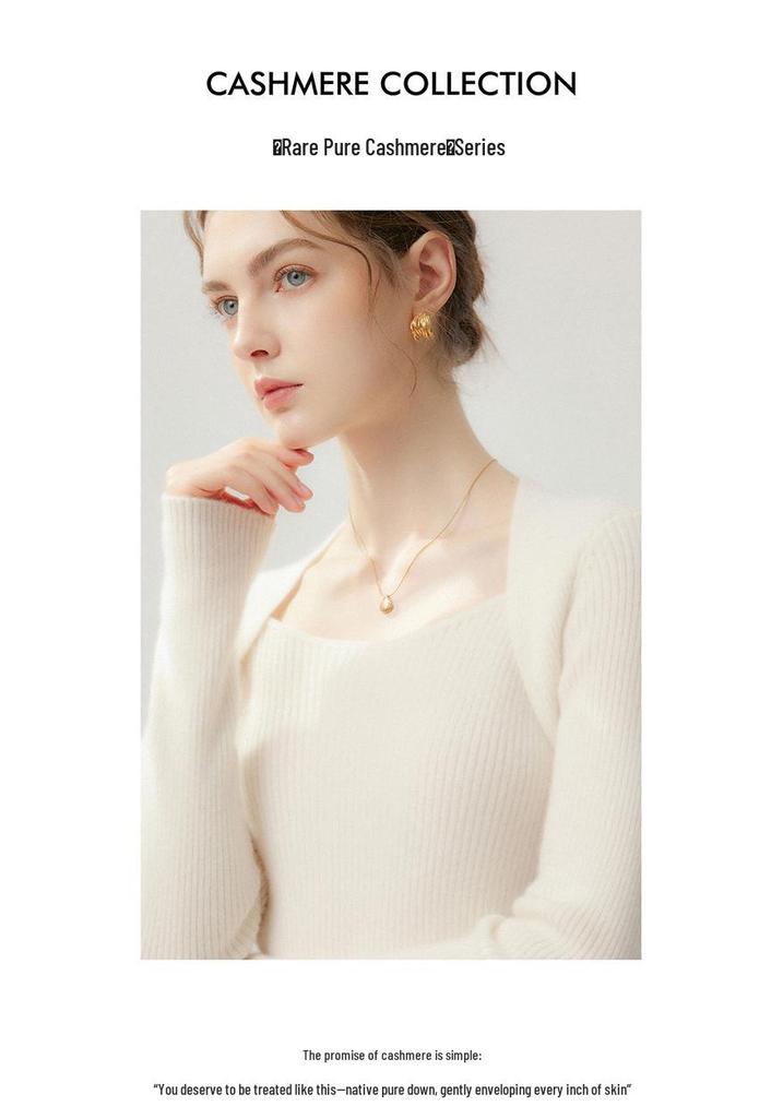 Lekasha Women's 100% Pure Cashmere Square Neck Slim-Fit Pullover