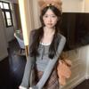 Sweet Wind Spliced Lace Long-sleeved Knitted Sweater with Women's Autumn and Winter Slim-fitting Short Gray Shirt
