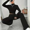 Autumn New Long Sleeve Knitted Pants Set Women Casual Solid Stand Loose Two Piece Pants Suits Women Knitwear Elegant Fashion 2 Piece Woman Sets 24706