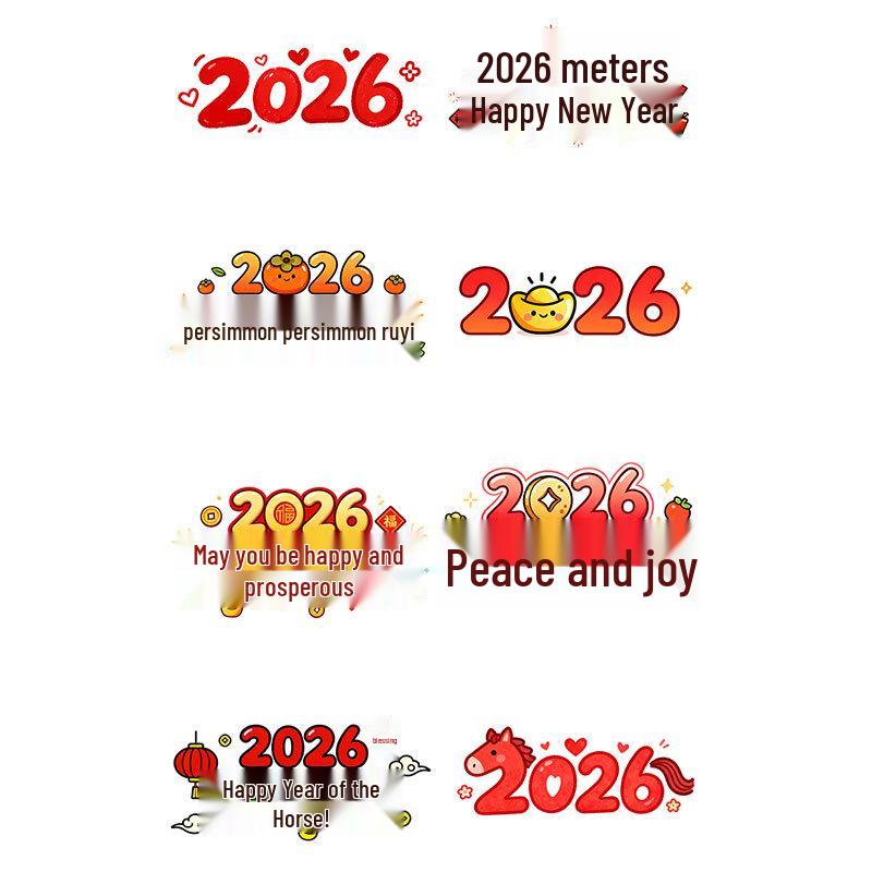 2026 New Year Glitter Face Tattoo Stickers - Spring Festival Cartoon Colors for Stage and Makeup