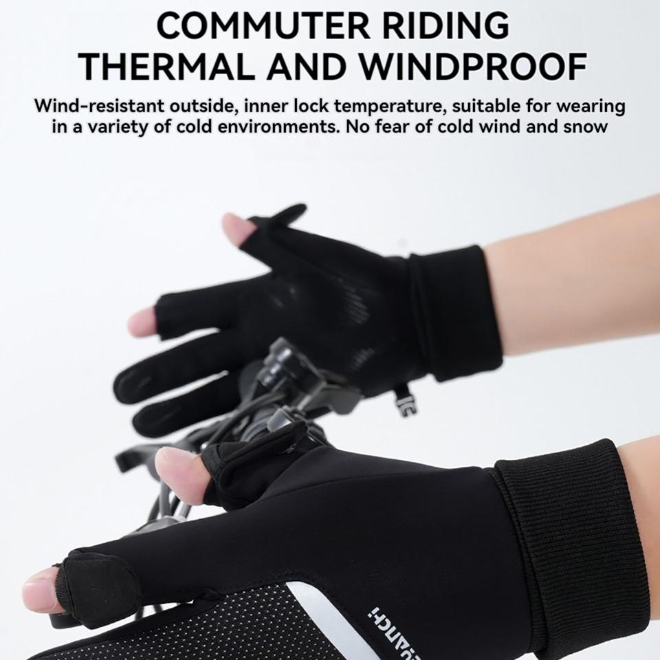 Winddichte Wasserdichte Fahrradhandschuhe Wintersport Touchscreen Anti-Rutsch Offenes Fingerdesign für Kaltes Wetter